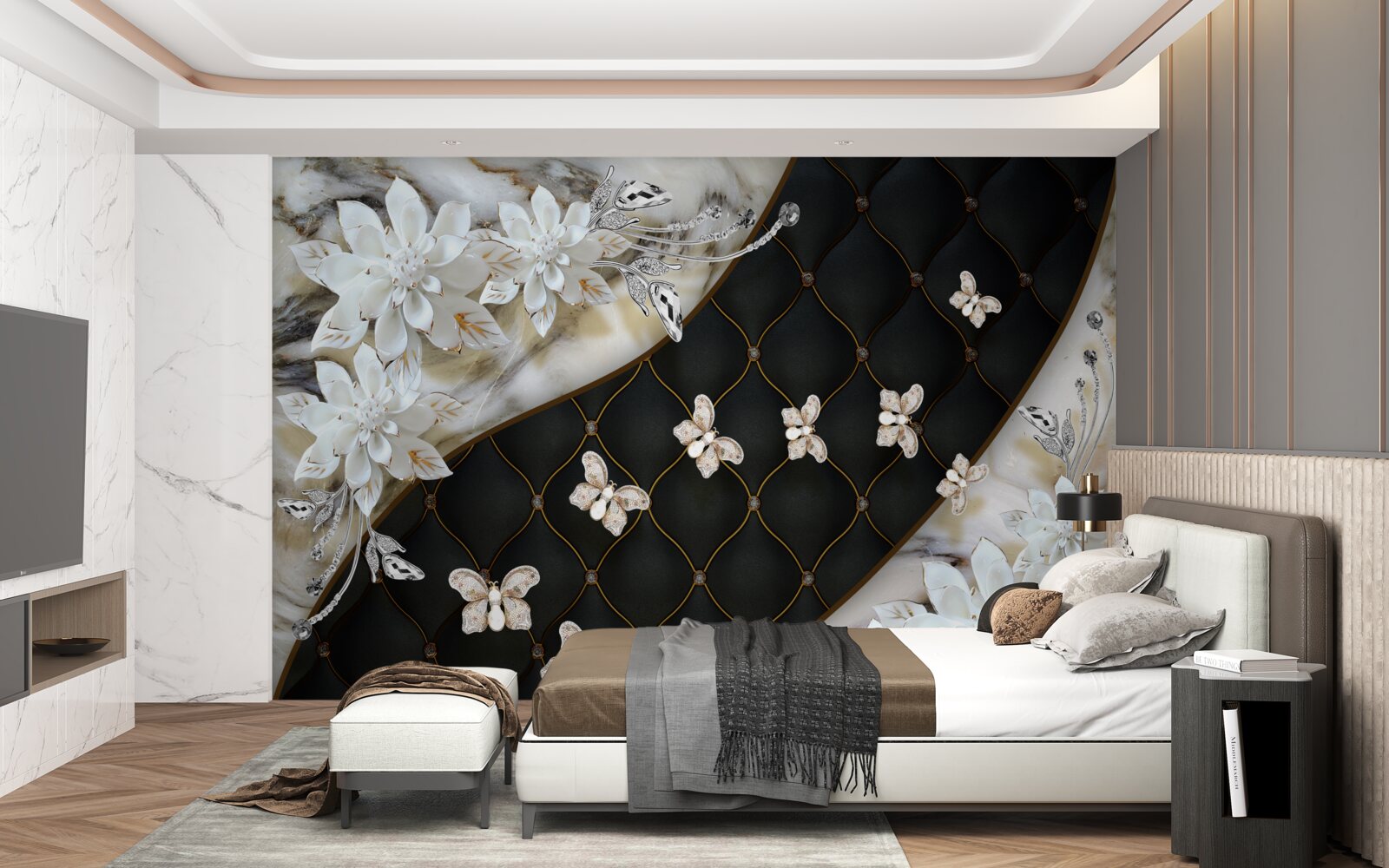 Фотошпалери легкі метелики опускаються на квіти