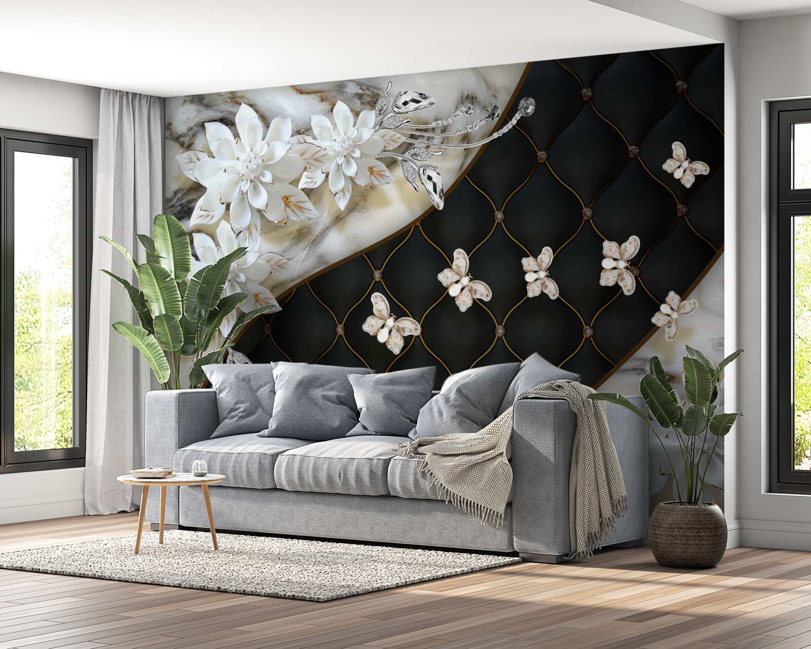 Фотошпалери легкі метелики опускаються на квіти