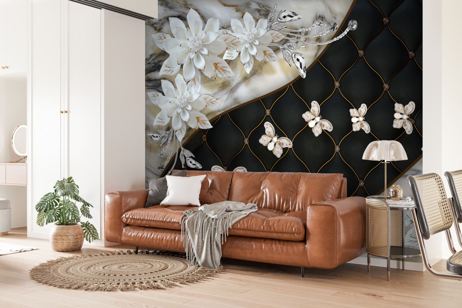 Фотошпалери легкі метелики опускаються на квіти