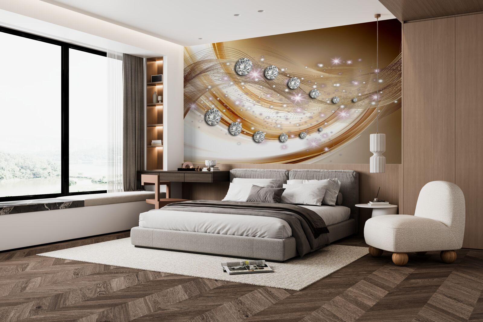 Фотошпалери золотий шовк з діамантами