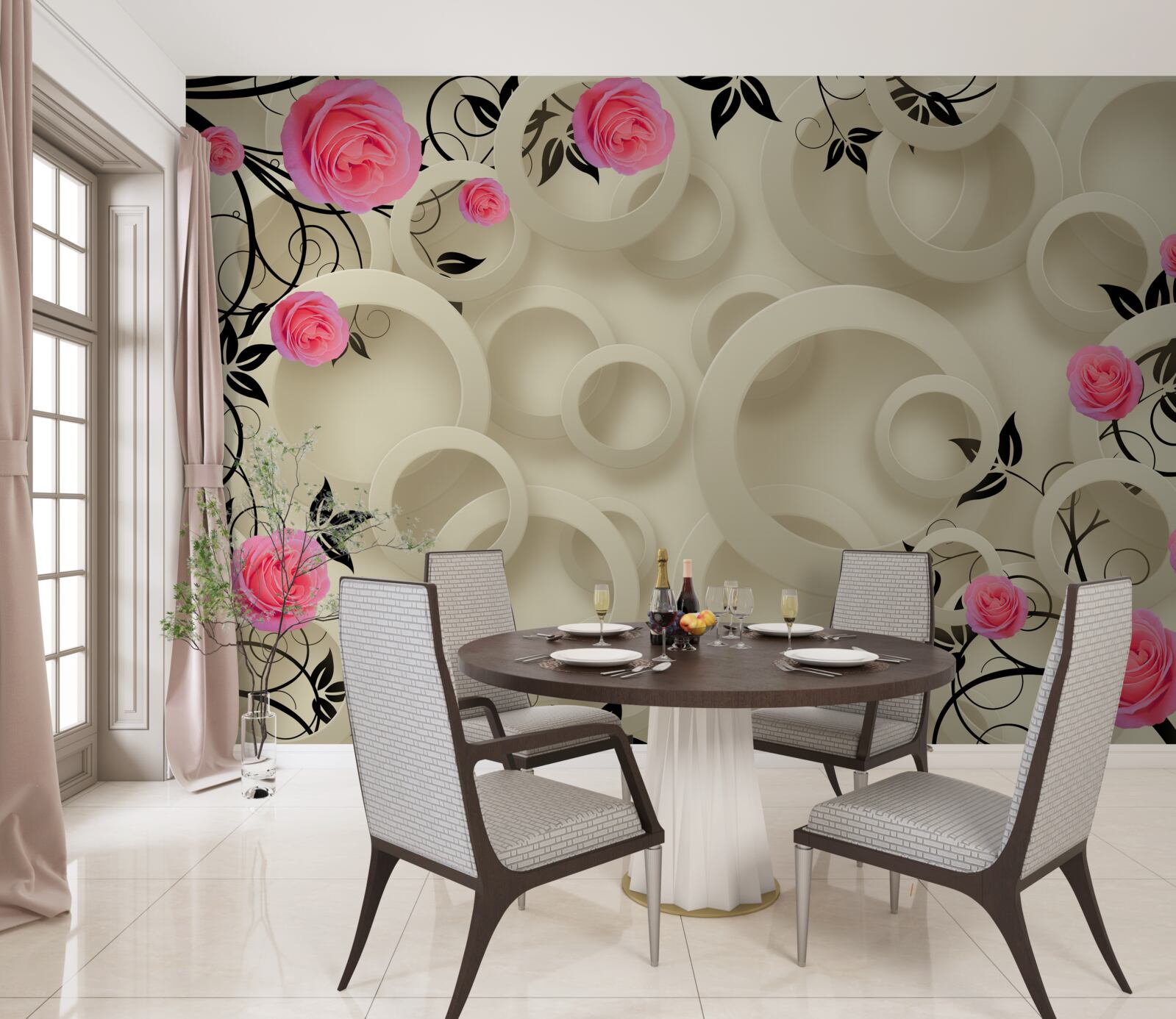 Фотошпалери чорні пелюстки троянд на абстрактному тлі