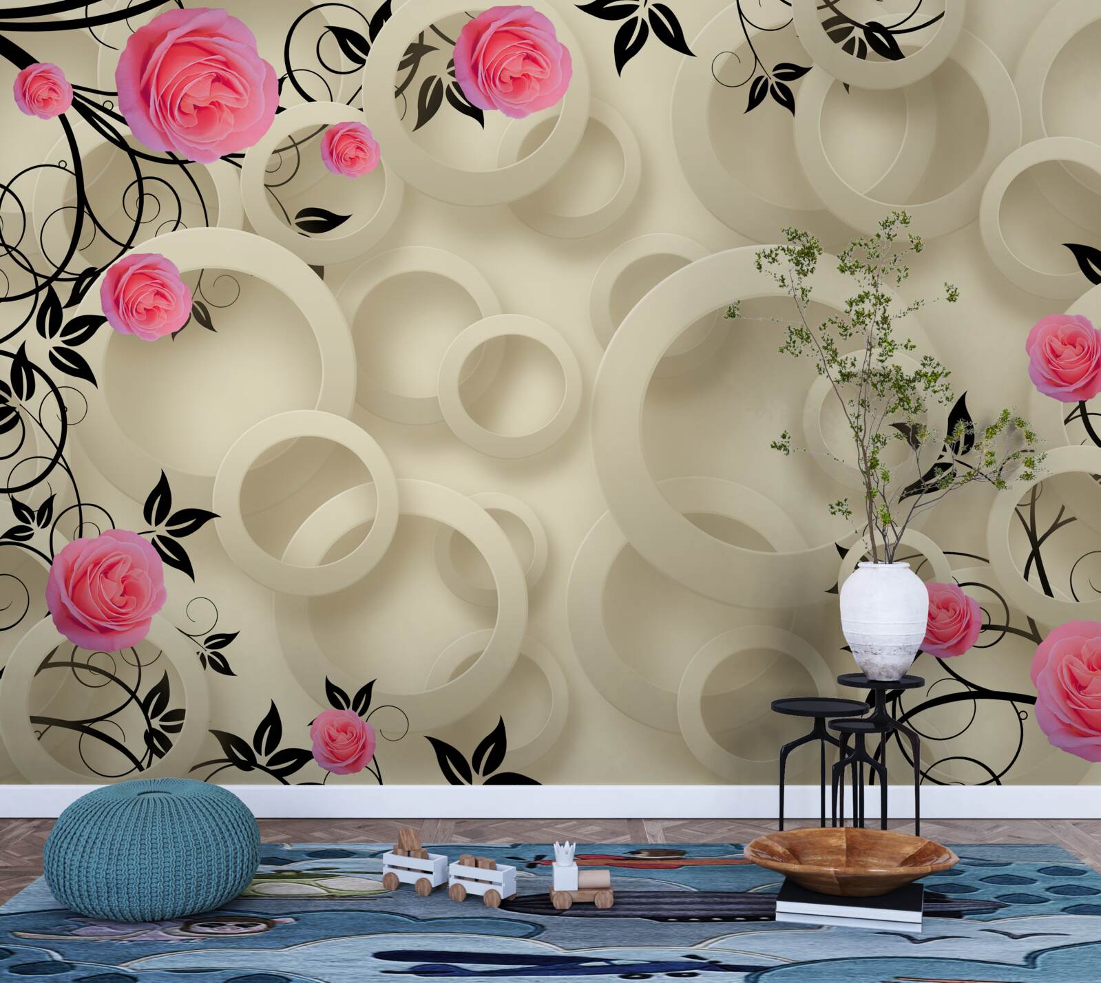 Фотошпалери чорні пелюстки троянд на абстрактному тлі