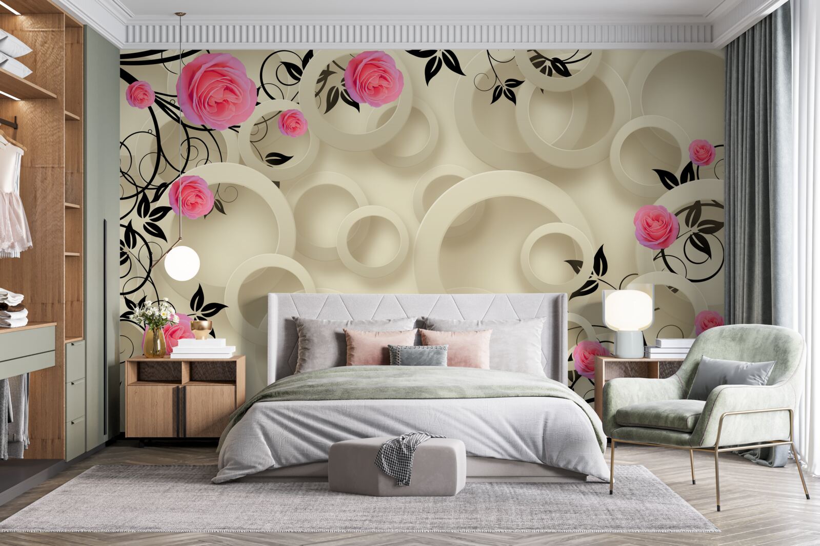 Фотошпалери чорні пелюстки троянд на абстрактному тлі