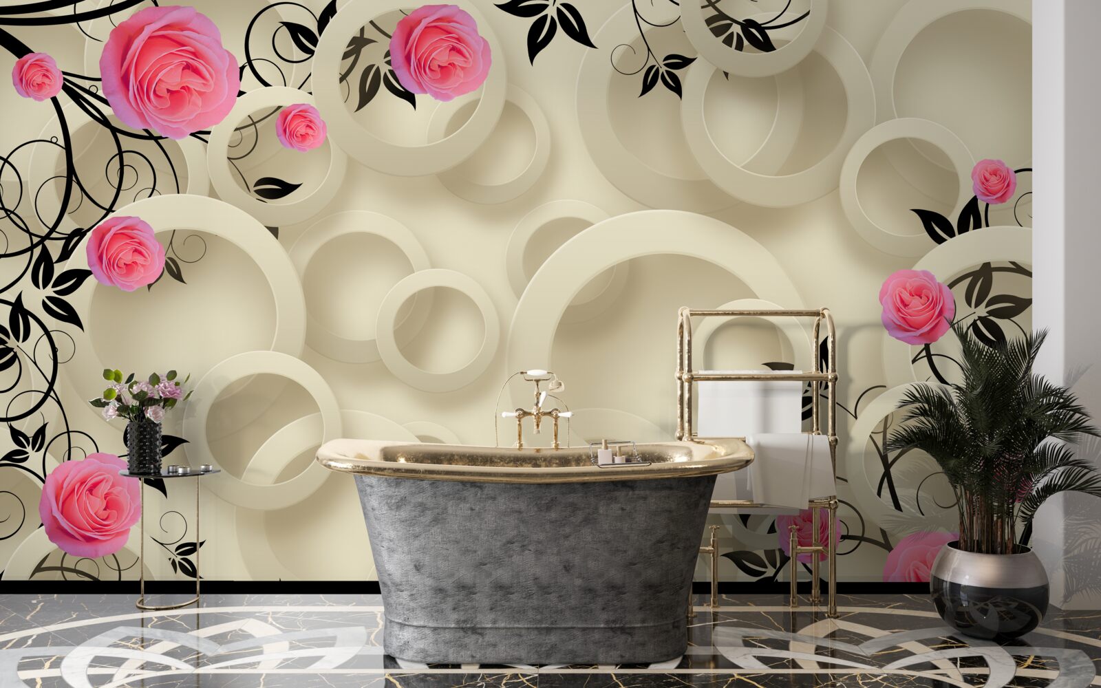 Фотошпалери чорні пелюстки троянд на абстрактному тлі