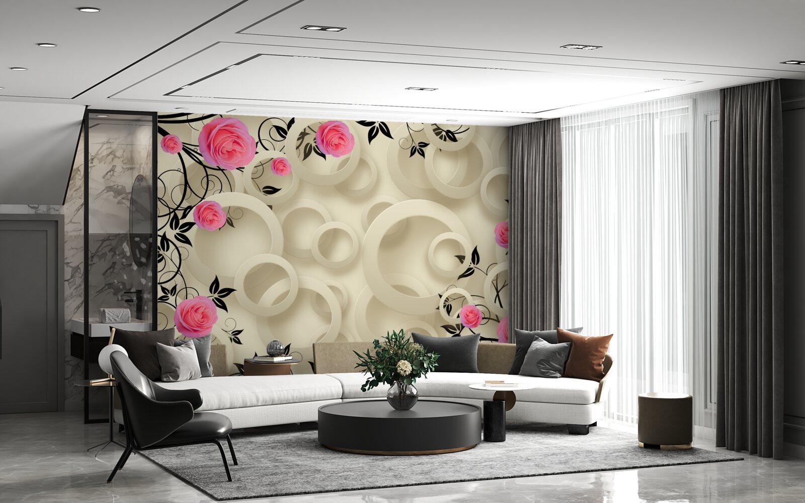 Фотошпалери чорні пелюстки троянд на абстрактному тлі