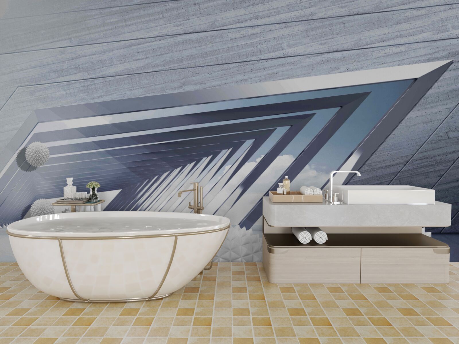 Фотошпалери літаючі шиповані кульки в проході