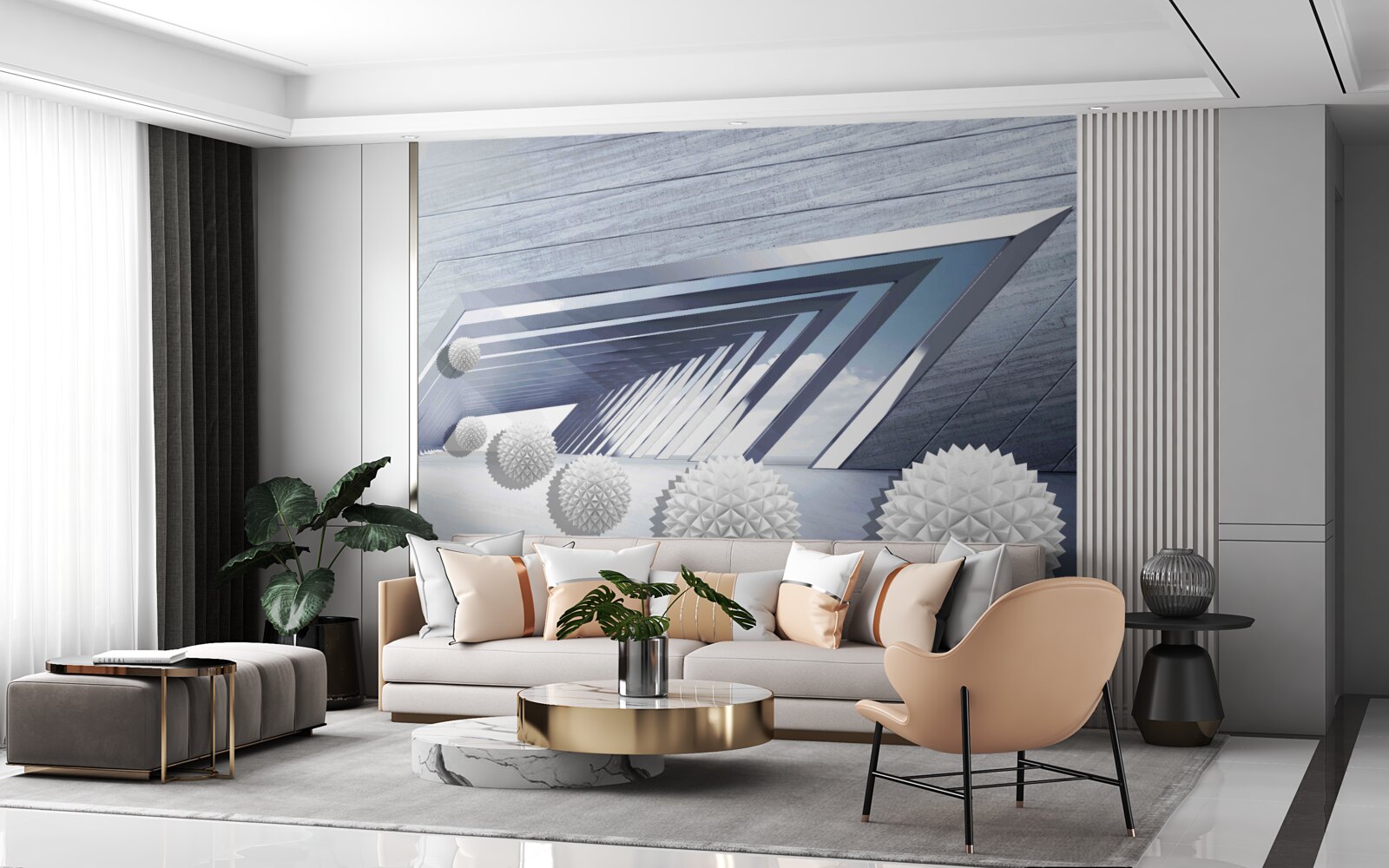 Фотошпалери літаючі шиповані кульки в проході