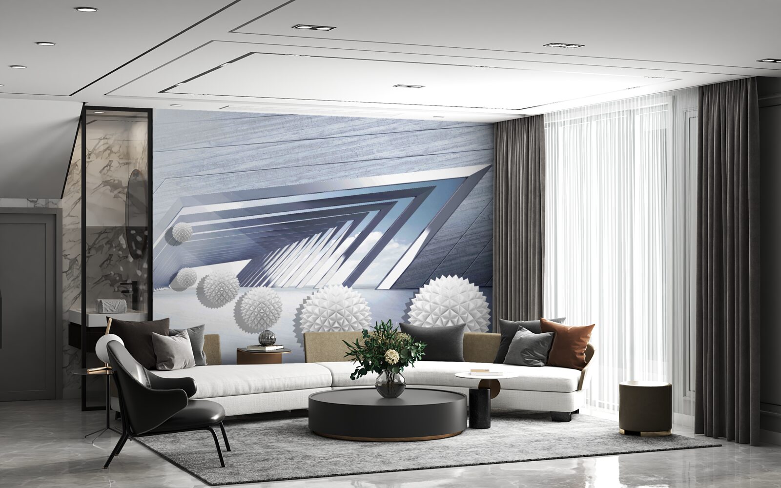 Фотошпалери літаючі шиповані кульки в проході