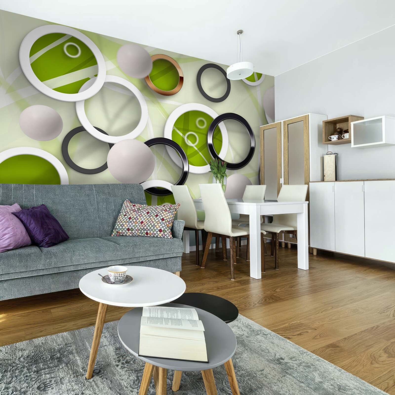 Фотошпалери абстрактні кола з зеленими елементами