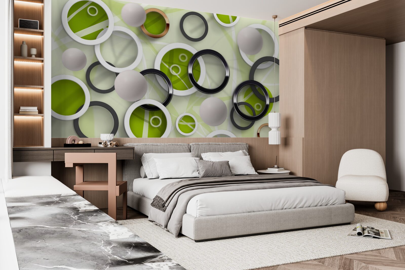 Фотошпалери абстрактні кола з зеленими елементами