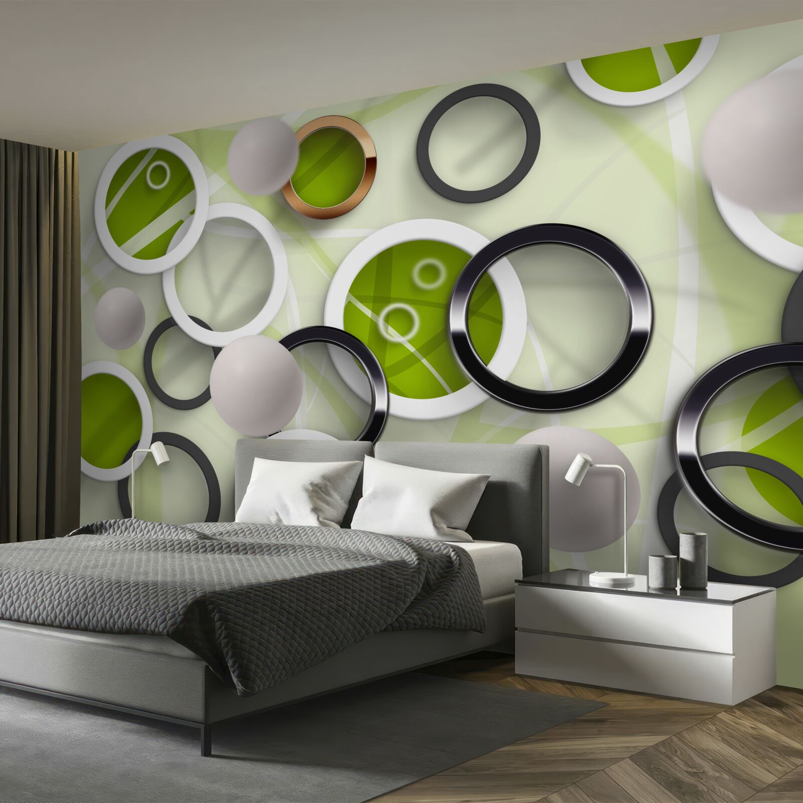 Фотошпалери абстрактні кола з зеленими елементами