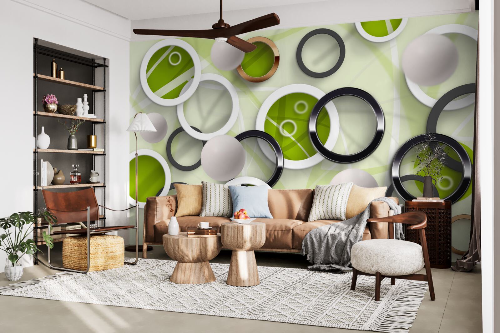 Фотошпалери абстрактні кола з зеленими елементами