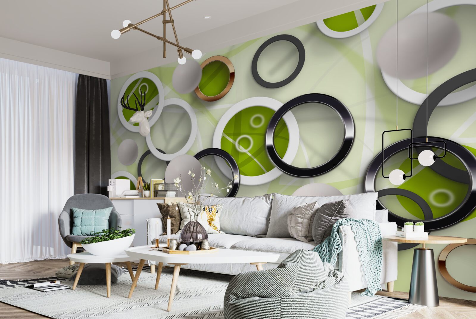 Фотошпалери абстрактні кола з зеленими елементами