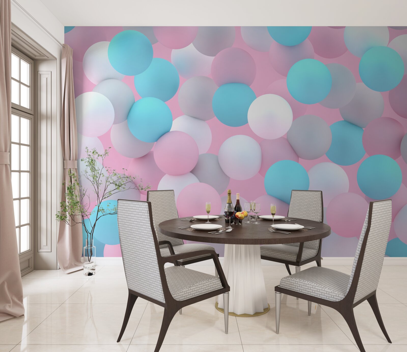 Фотошпалери в басейні плавають кульки всіх кольорів