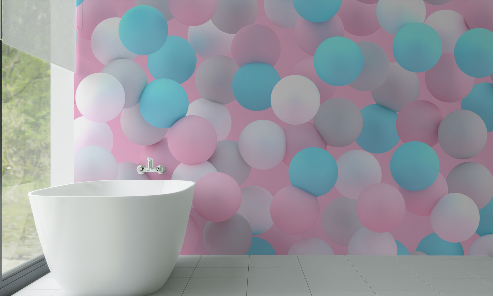 Фотошпалери в басейні плавають кульки всіх кольорів