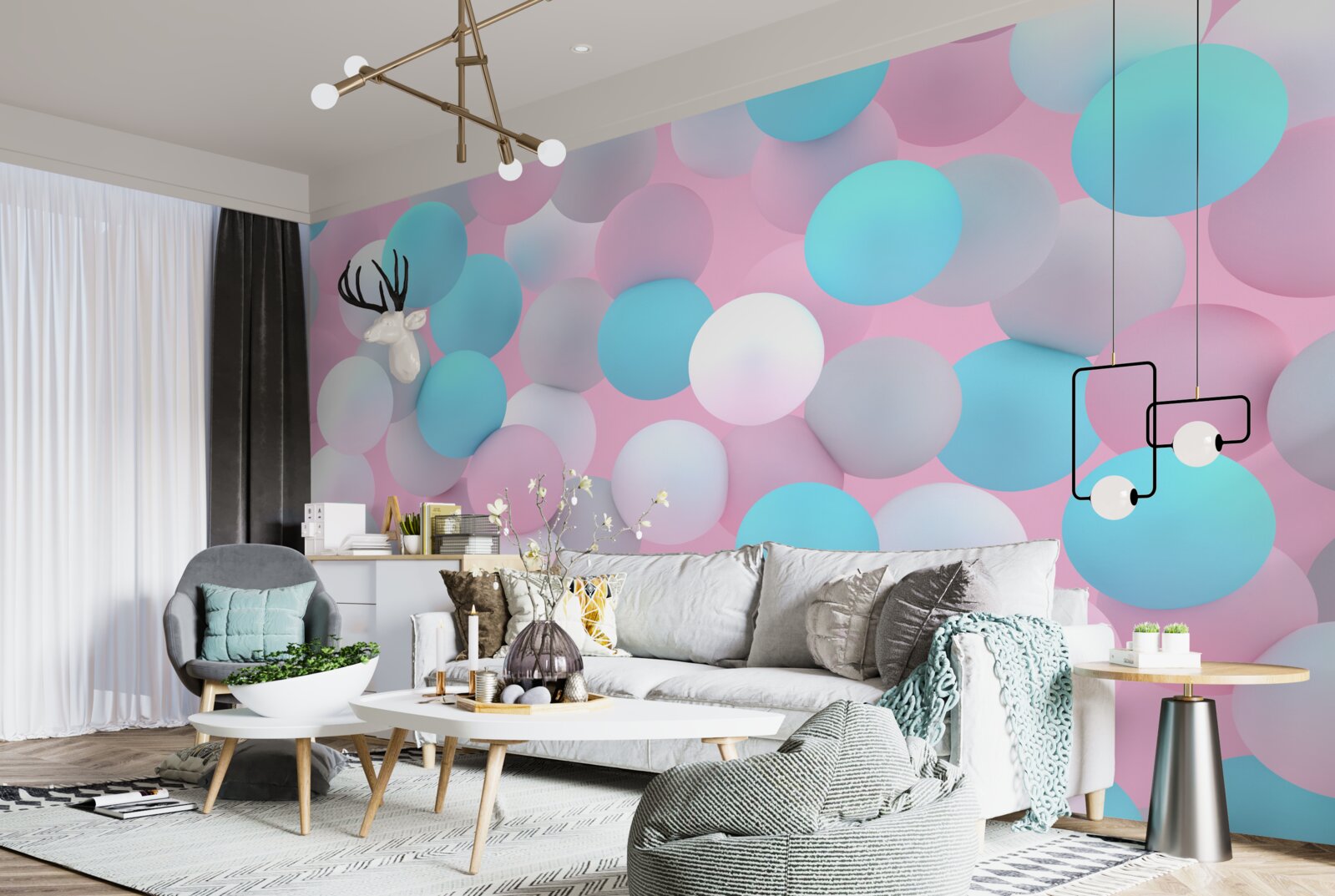 Фотошпалери в басейні плавають кульки всіх кольорів