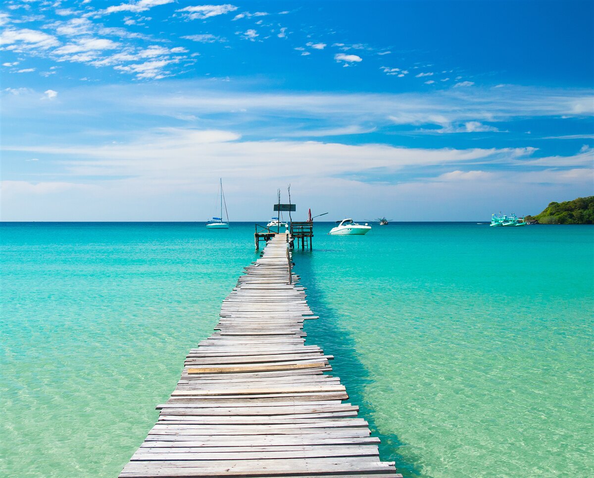 Фотошпалери дерев'яний міст над бірюзовою водою