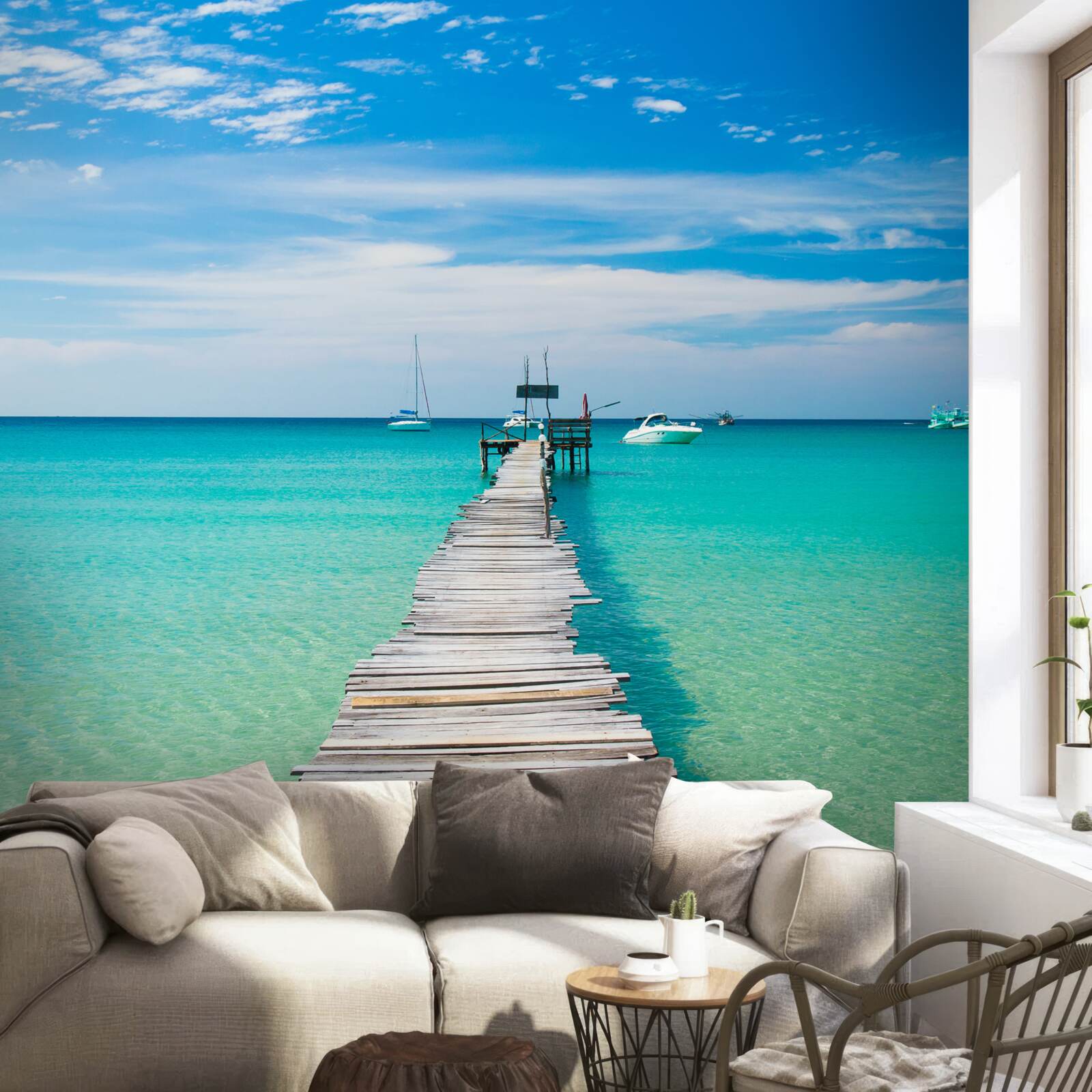 Фотошпалери дерев'яний міст над бірюзовою водою