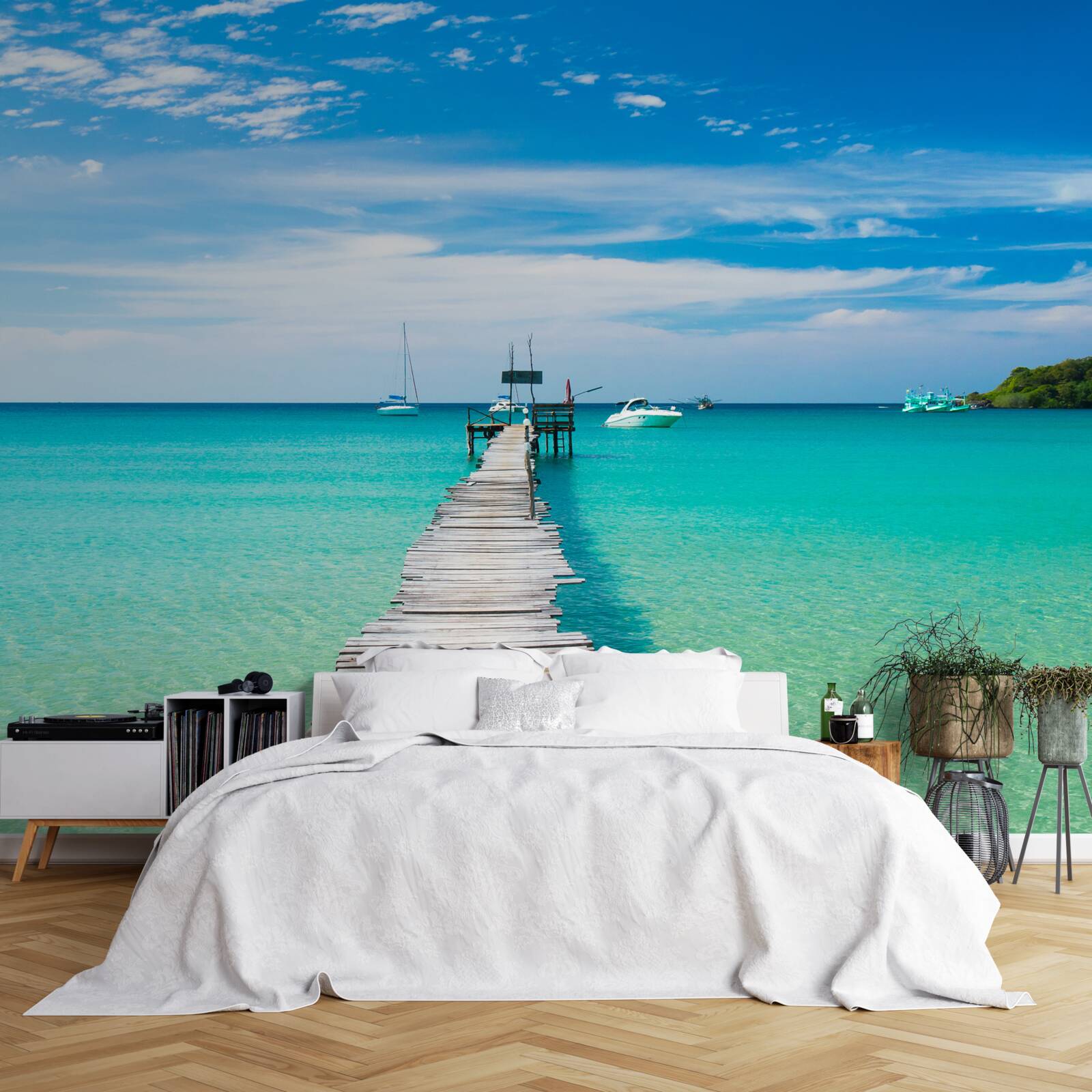 Фотошпалери дерев'яний міст над бірюзовою водою