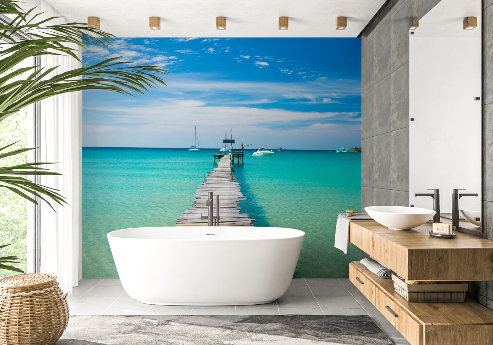 Фотошпалери дерев'яний міст над бірюзовою водою