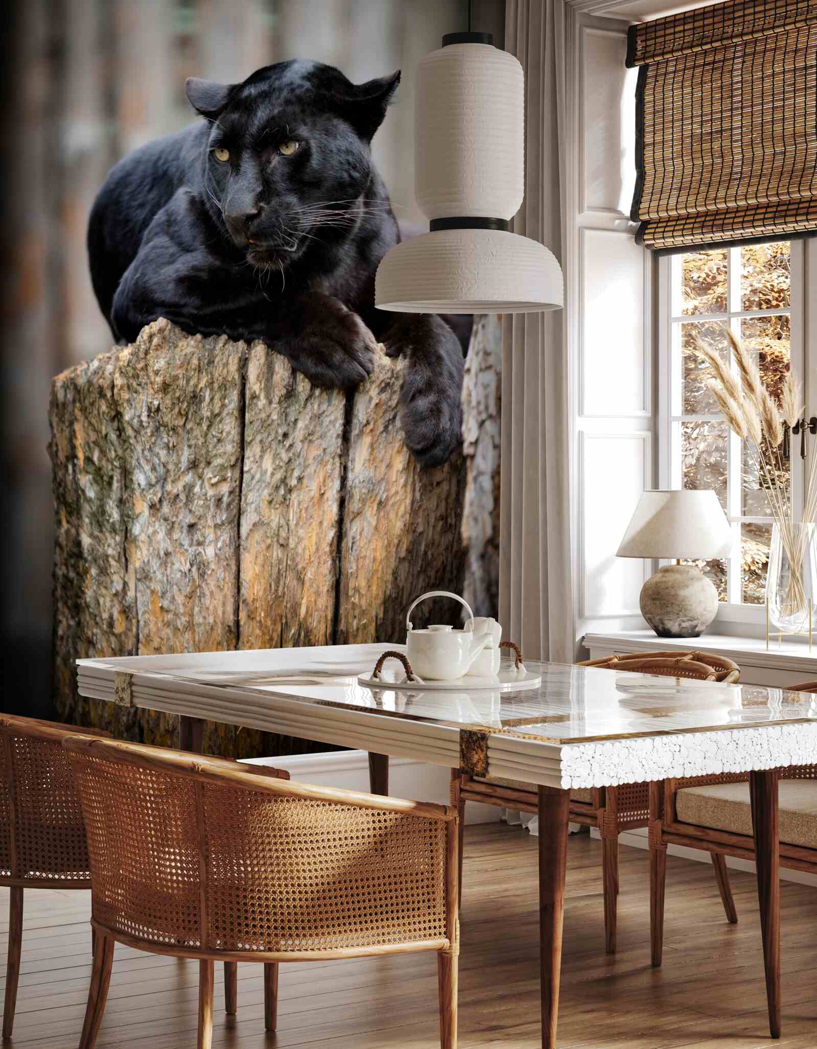 Фотошпалери чорна пантера сидить на дереві