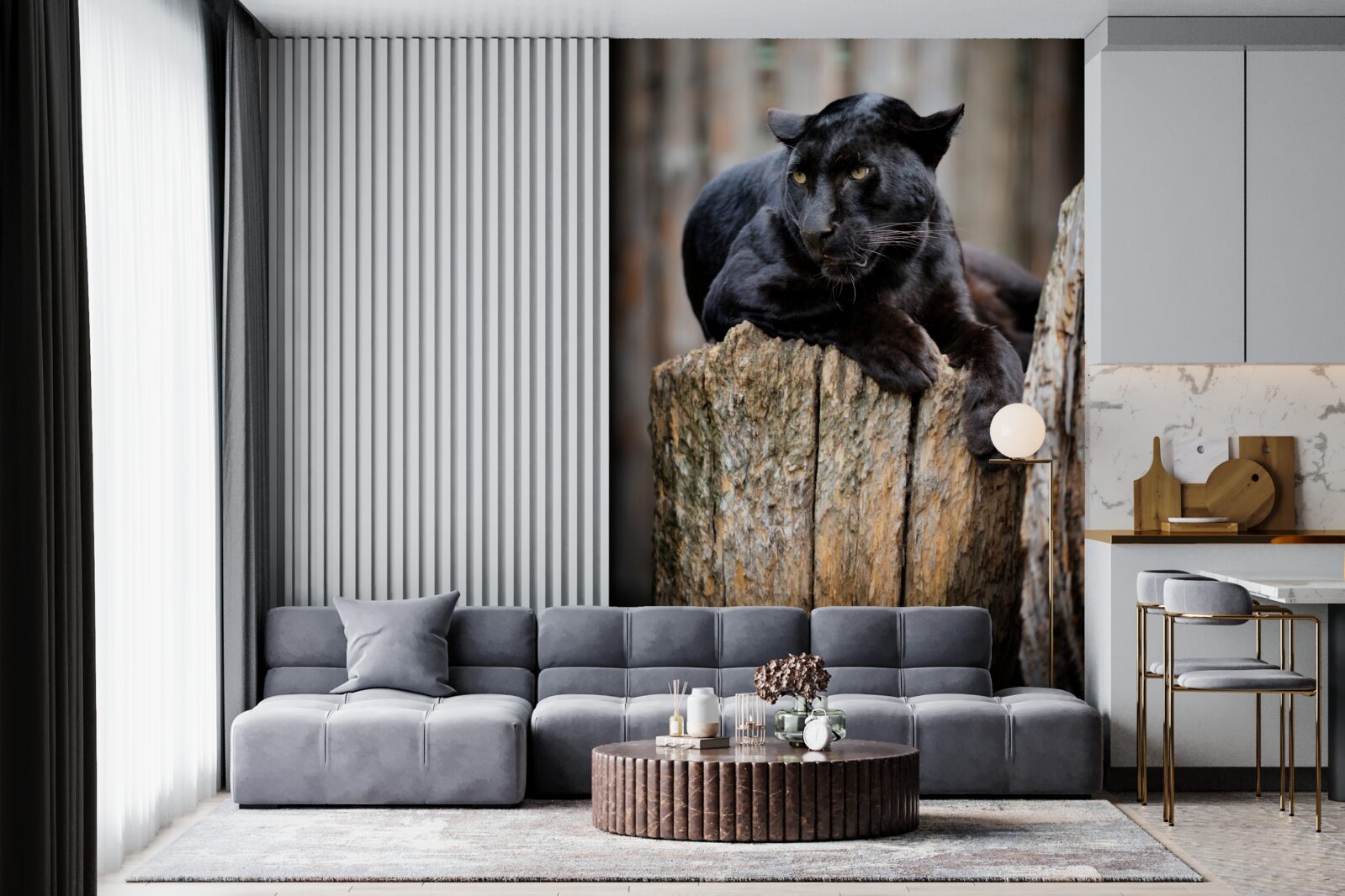 Фотошпалери чорна пантера сидить на дереві