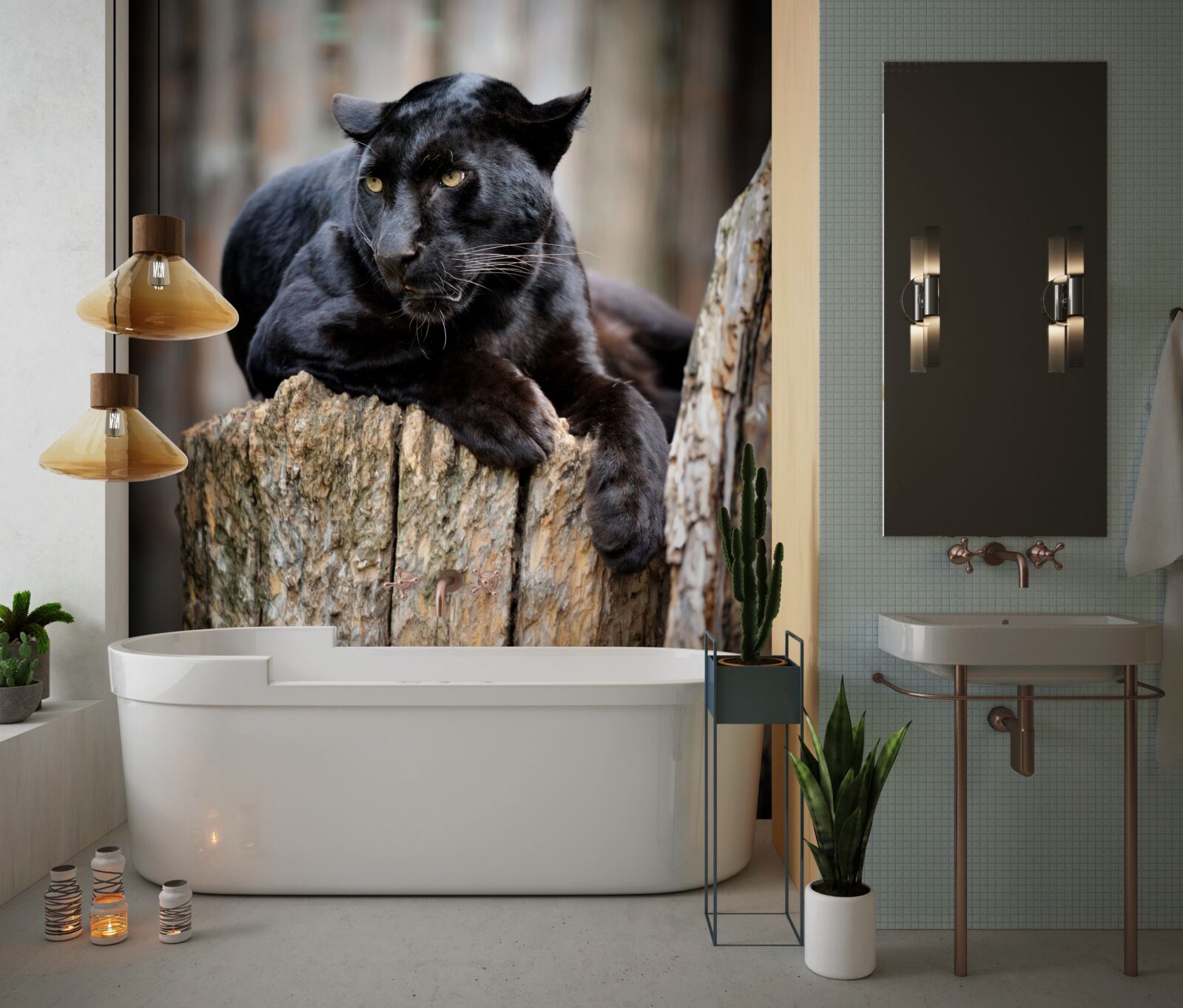 Фотошпалери чорна пантера сидить на дереві