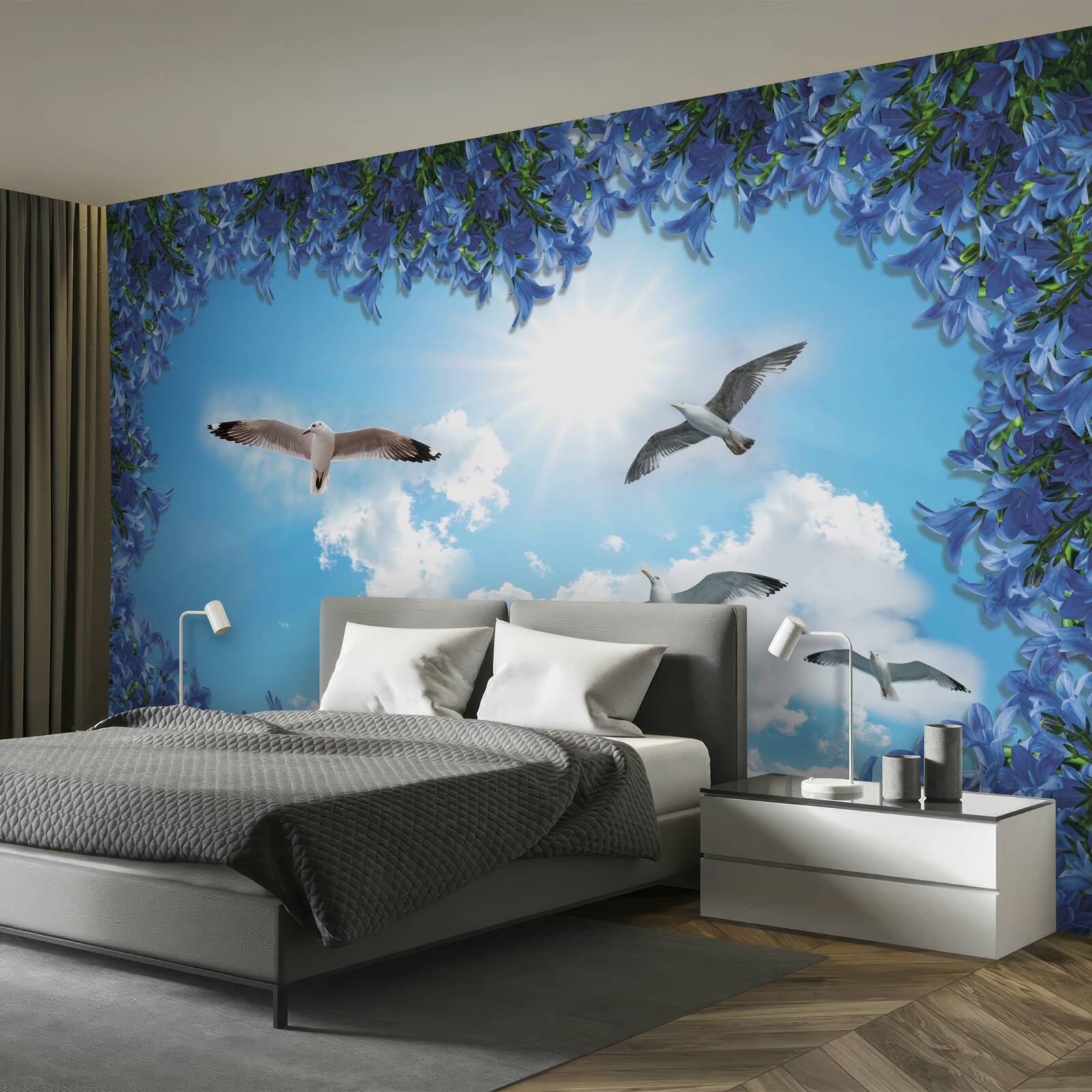 Фотошпалери чайки ширяють у блакитному небі