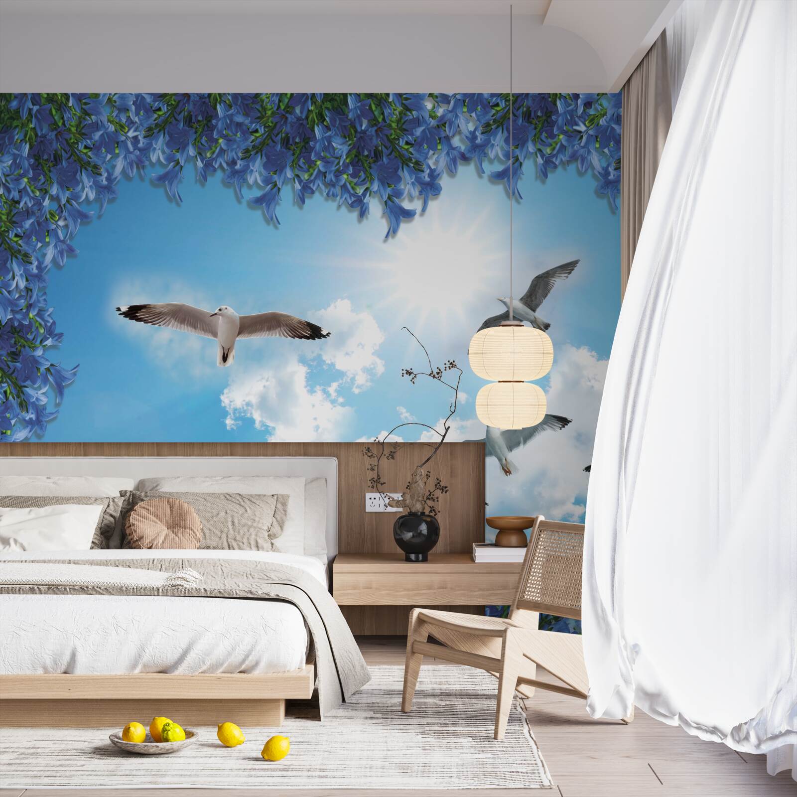 Фотошпалери чайки ширяють у блакитному небі