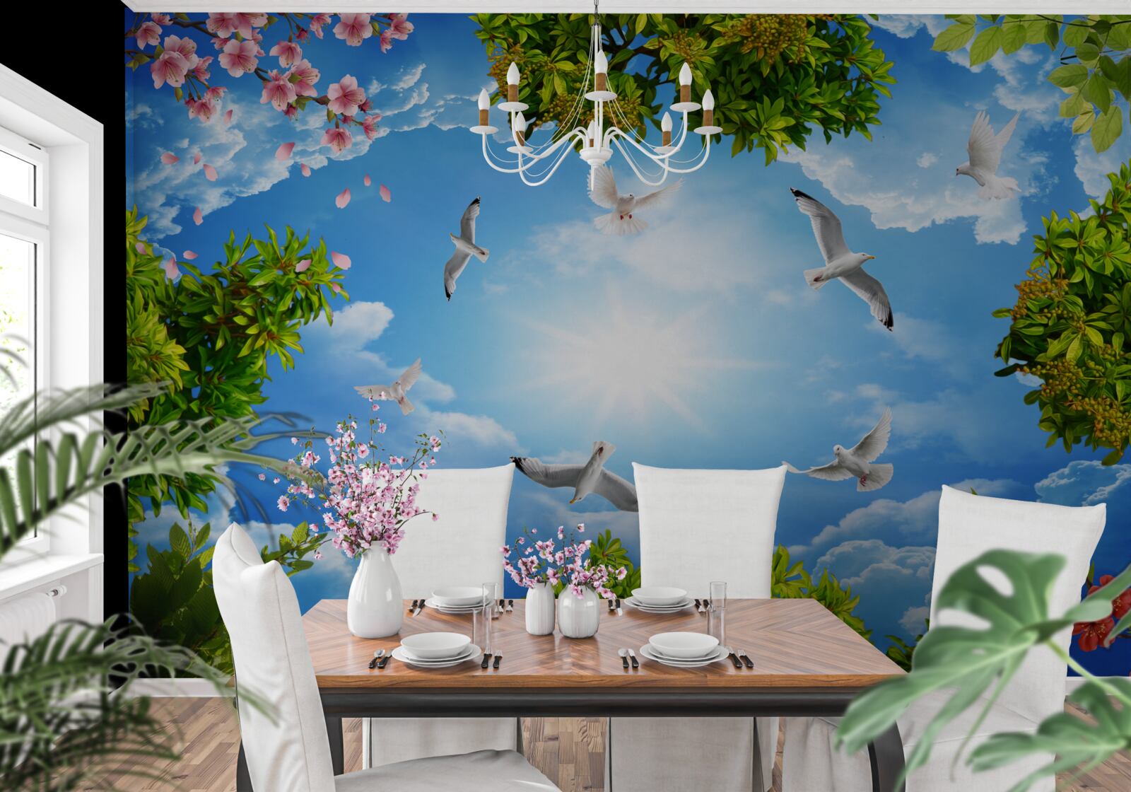 Фотошпалери птахи в лісі насолоджуються сонячним днем