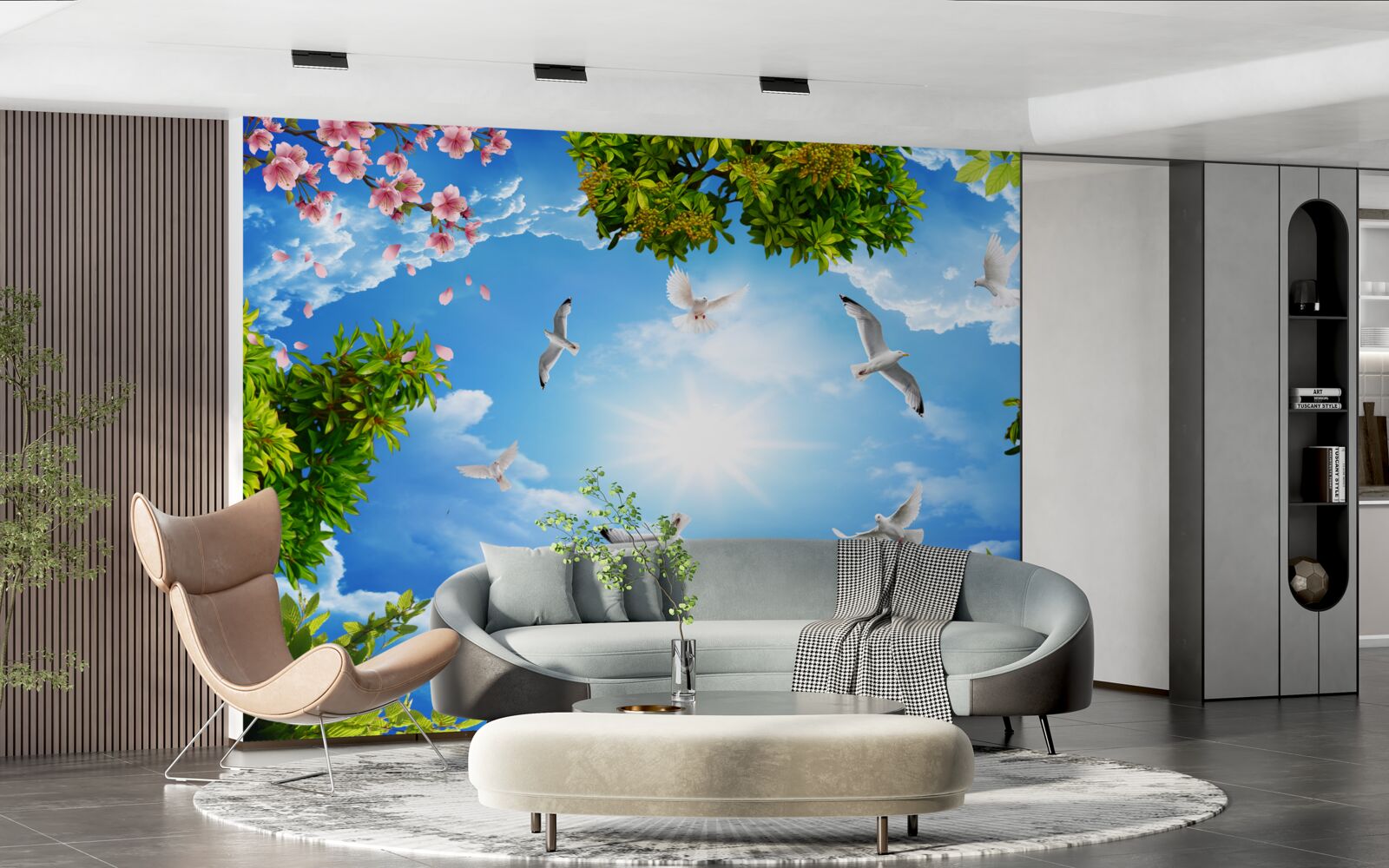 Фотошпалери птахи в лісі насолоджуються сонячним днем