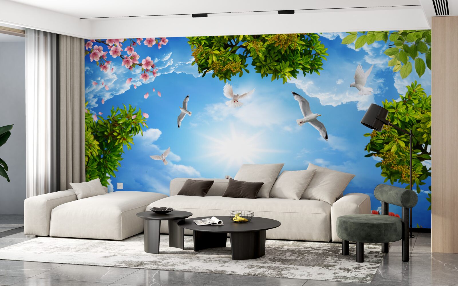 Фотошпалери птахи в лісі насолоджуються сонячним днем