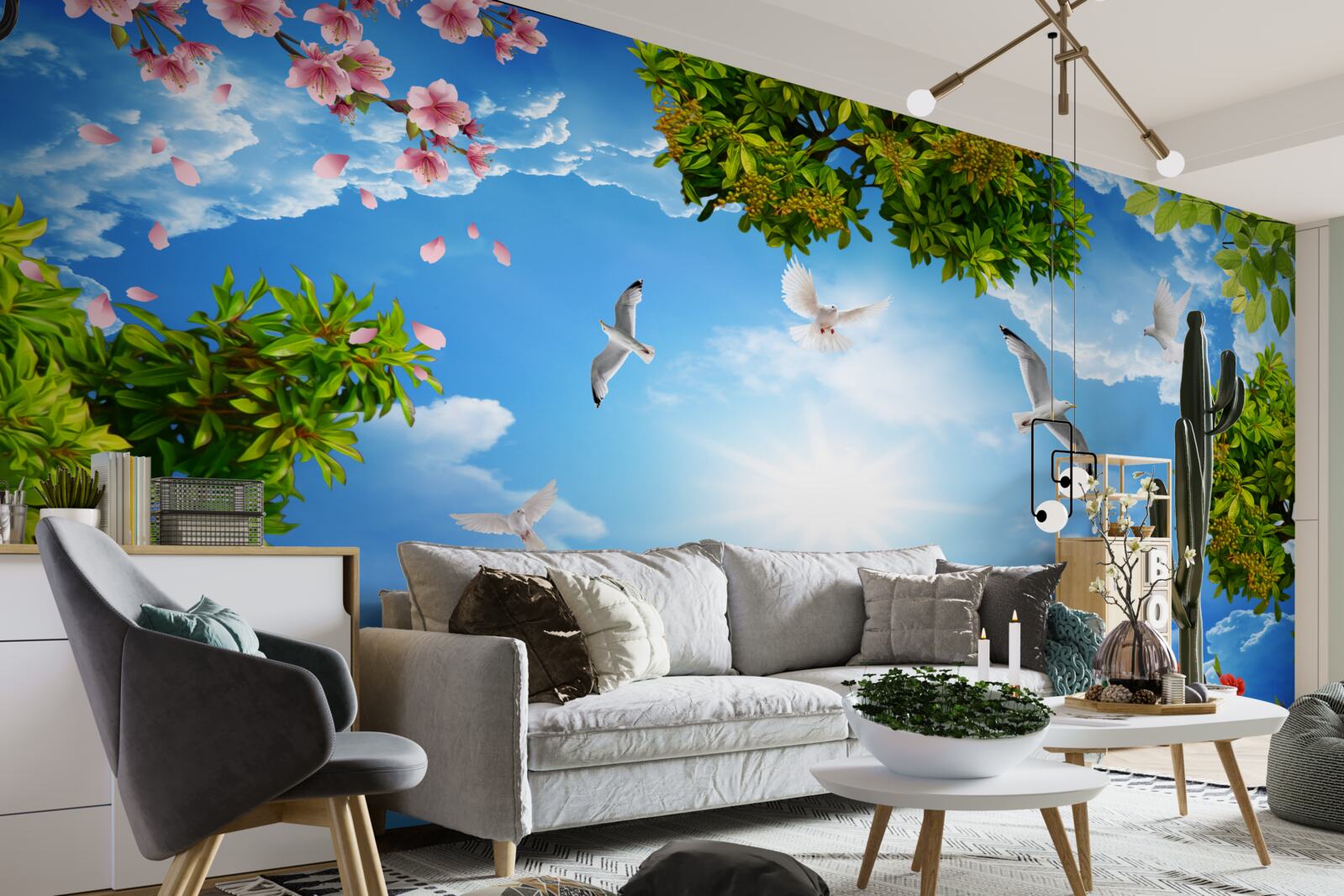 Фотошпалери птахи в лісі насолоджуються сонячним днем