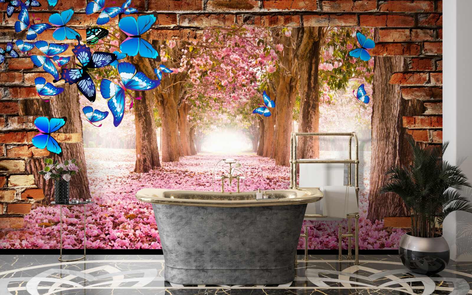 Фотошпалери сакура приваблює метеликів своїми квітами