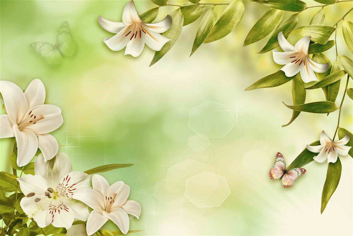 Фотошпалери весняні квіти з пурхаючими метеликами