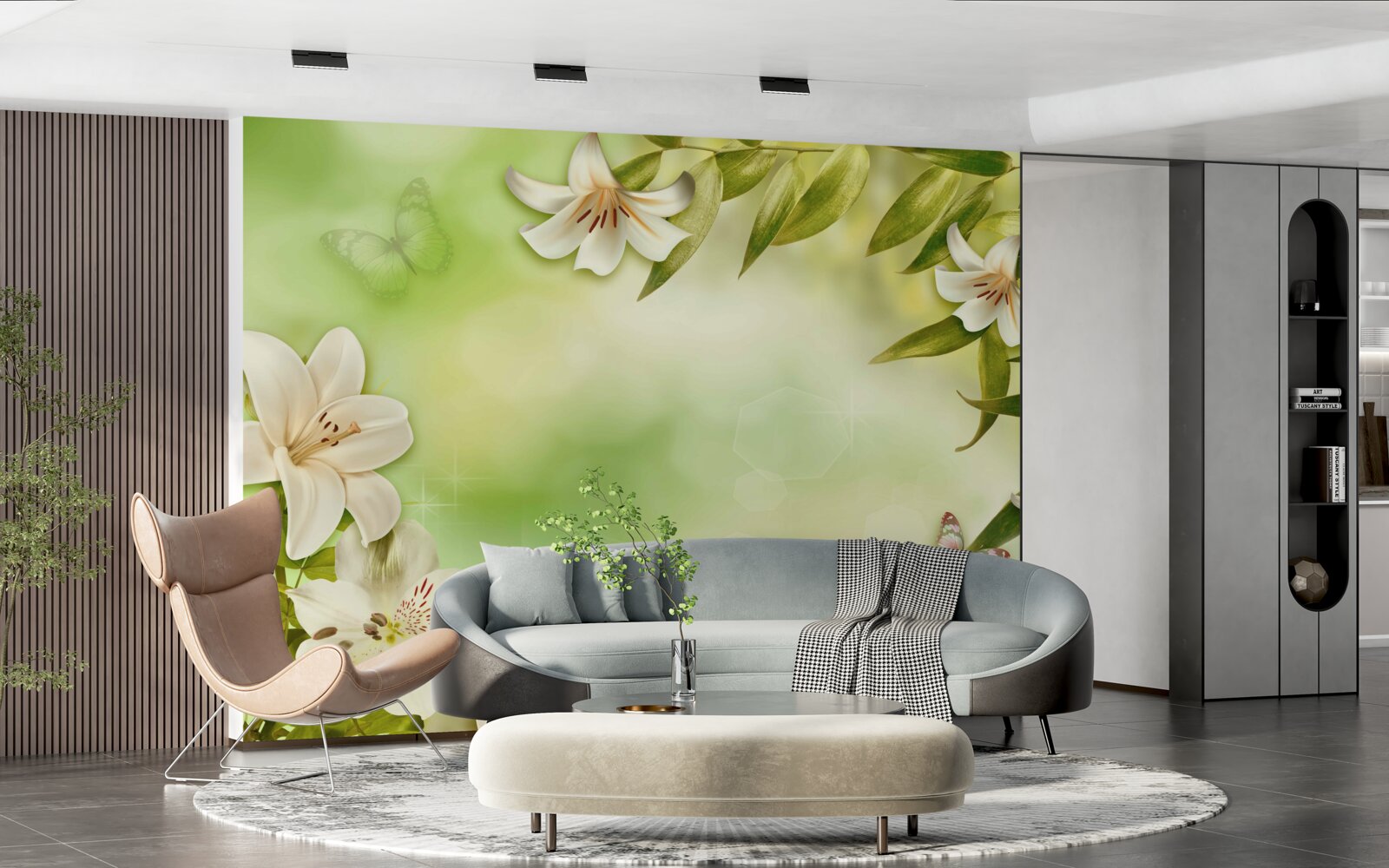 Фотошпалери весняні квіти з пурхаючими метеликами