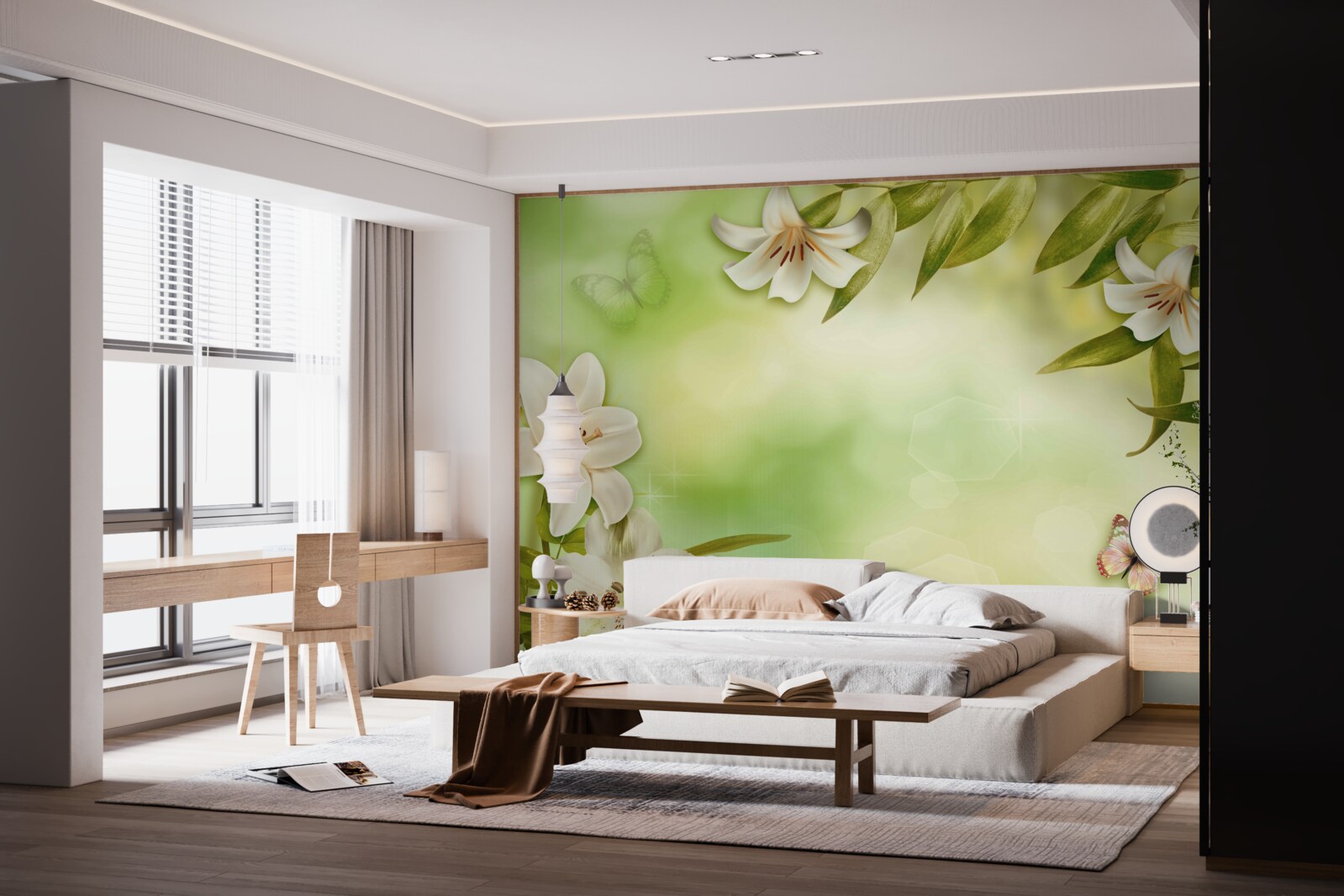 Фотошпалери весняні квіти з пурхаючими метеликами