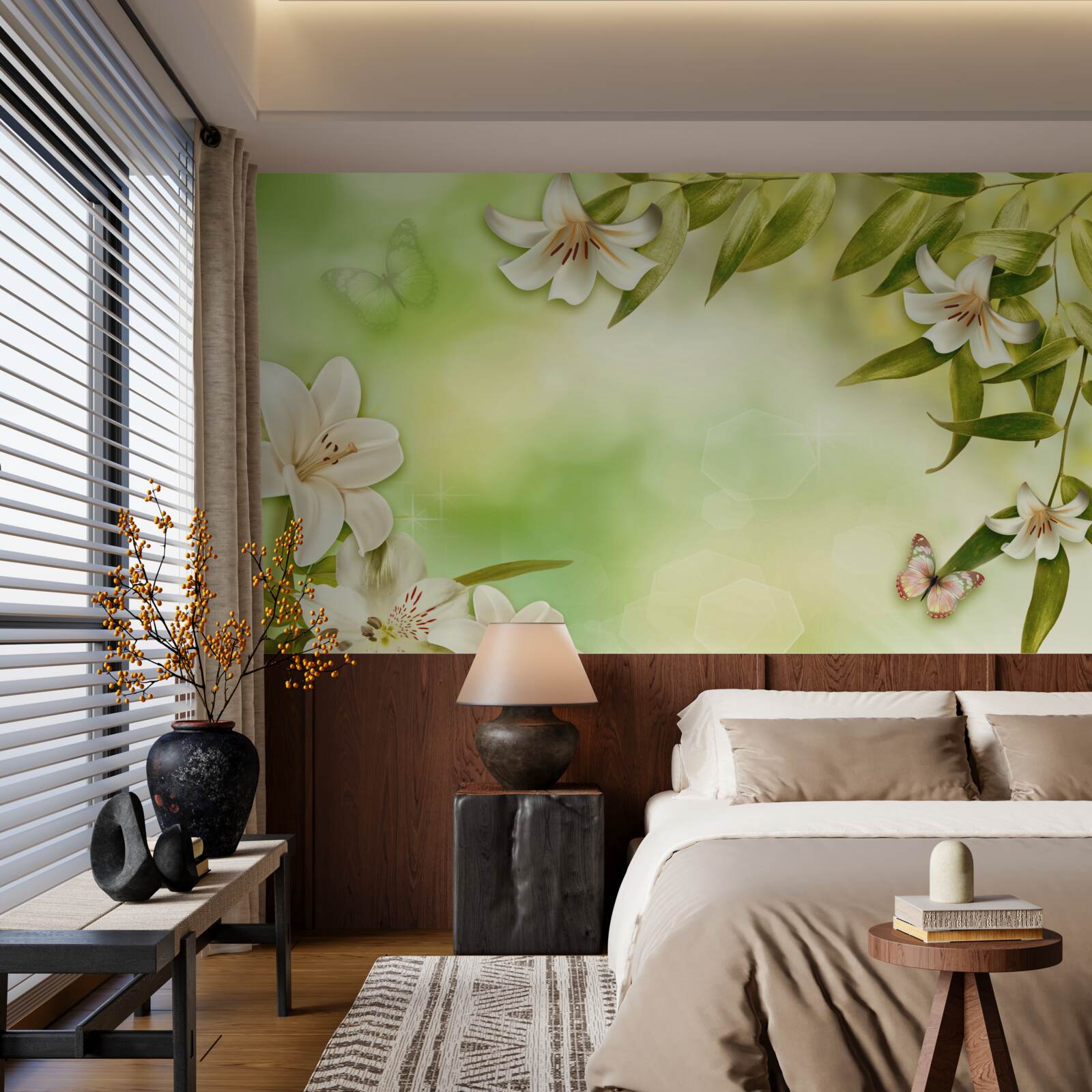 Фотошпалери весняні квіти з пурхаючими метеликами