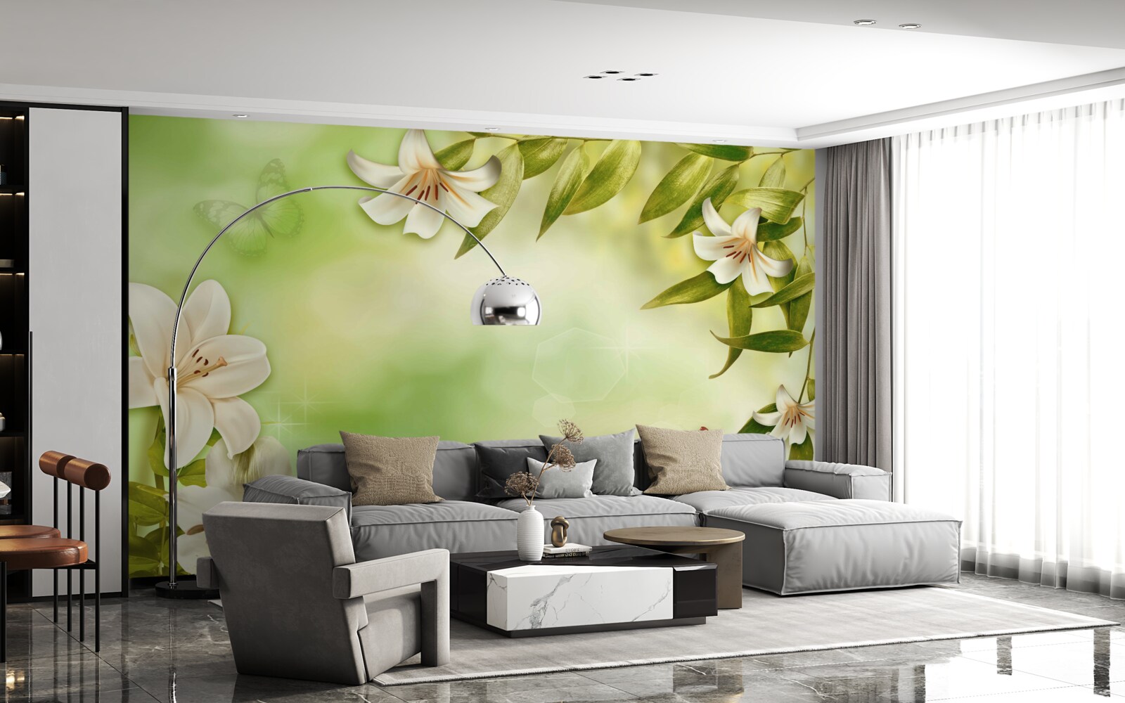 Фотошпалери весняні квіти з пурхаючими метеликами