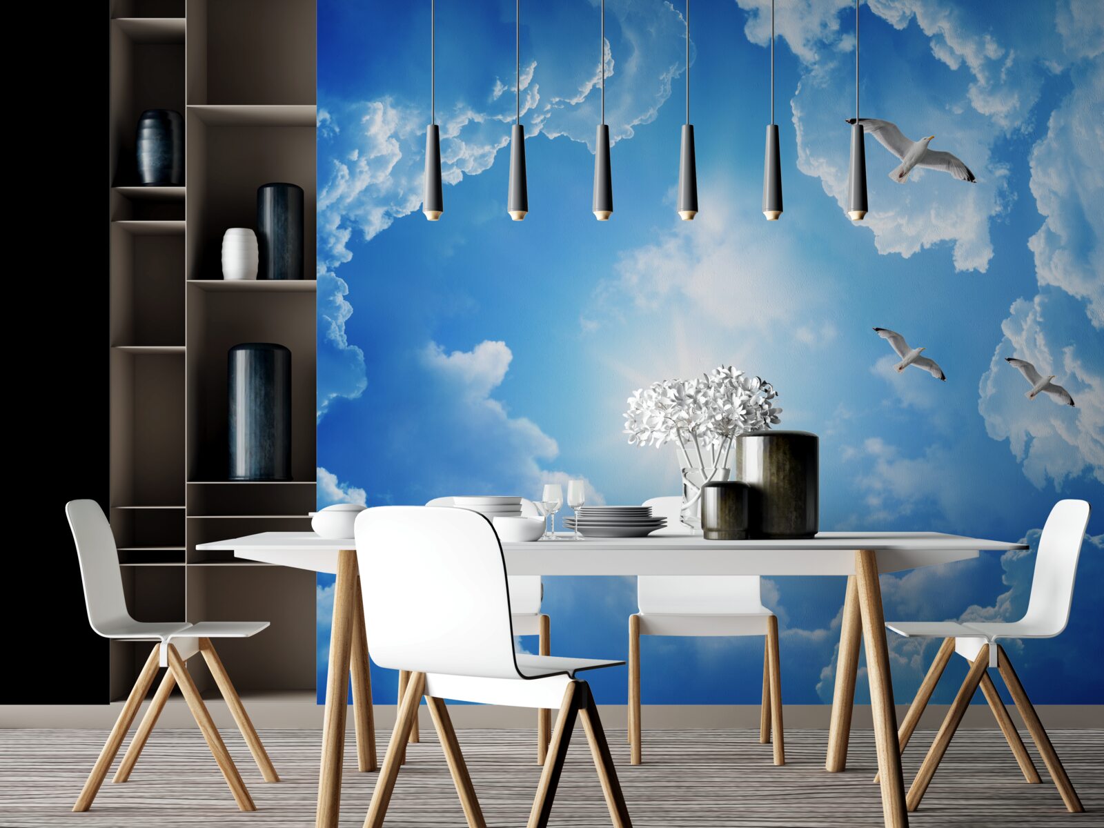 Фотошпалери яскраве денне сонце на блакитному небі