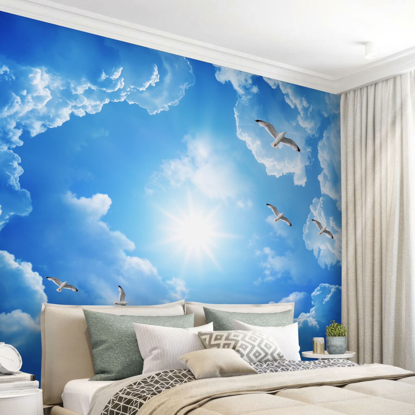 Фотошпалери яскраве денне сонце на блакитному небі