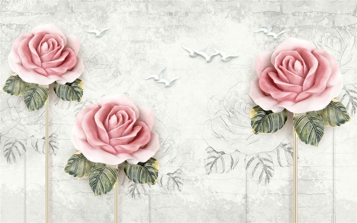 Фотошпалери струнка червона троянда і білосніжні чайки