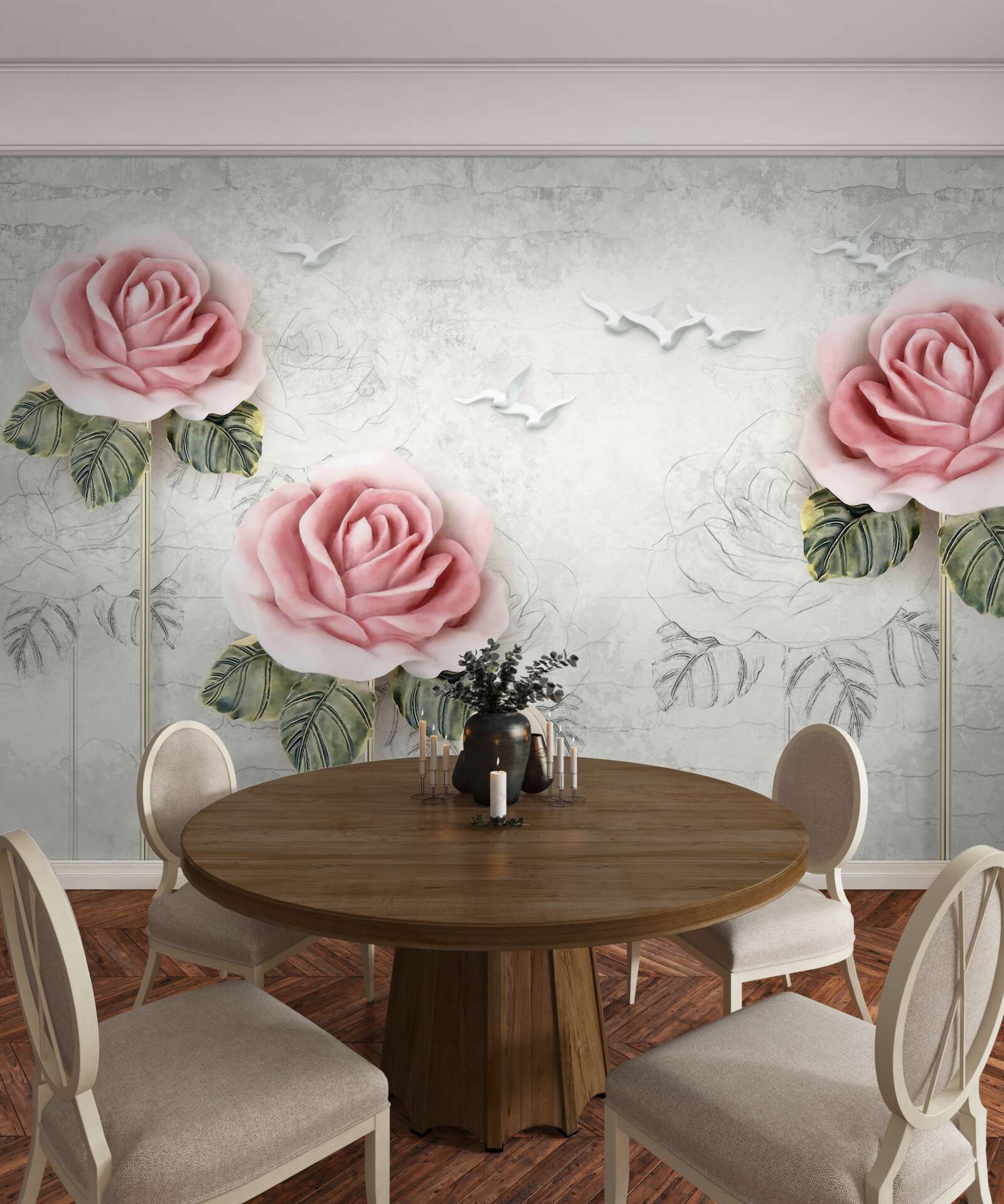 Фотошпалери струнка червона троянда і білосніжні чайки