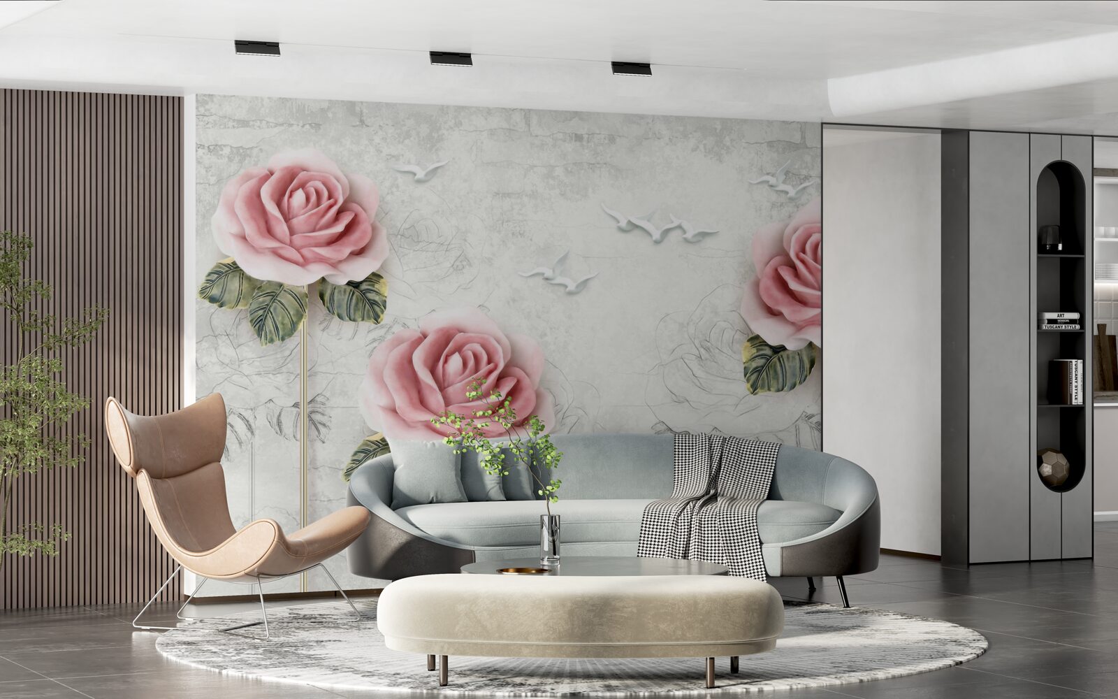 Фотошпалери струнка червона троянда і білосніжні чайки