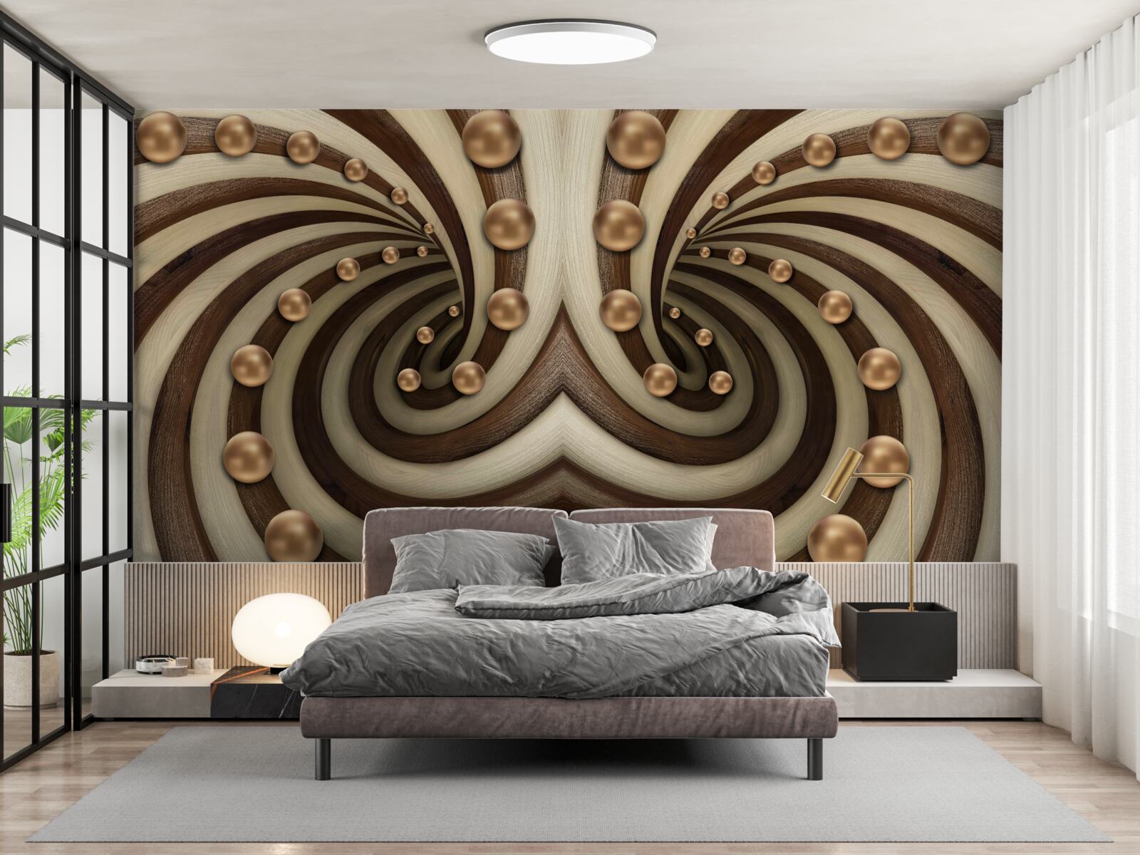 Фотошпалери кульки золотого кольору падають уздовж лінії