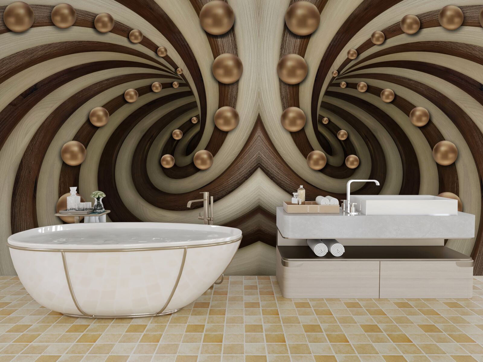 Фотошпалери кульки золотого кольору падають уздовж лінії