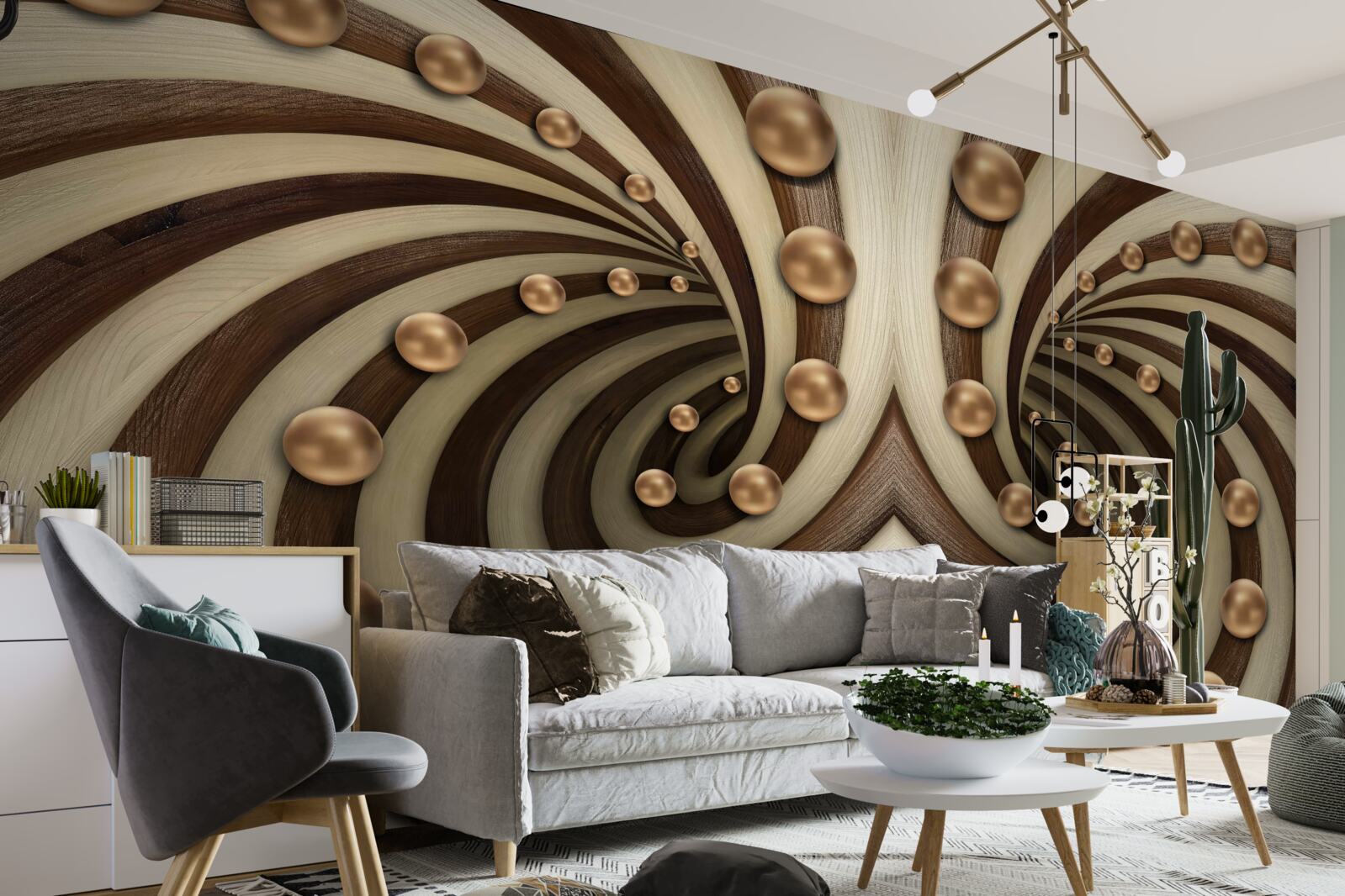 Фотошпалери кульки золотого кольору падають уздовж лінії