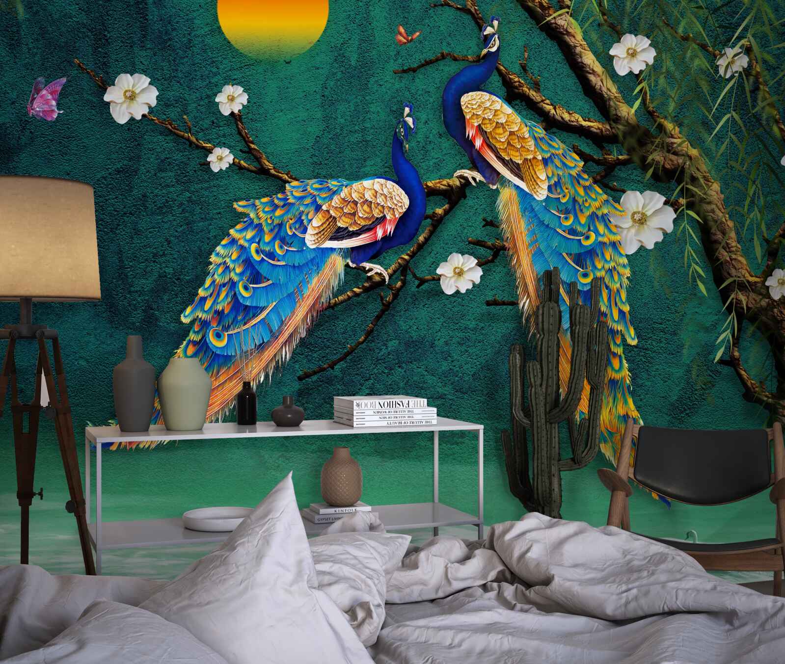 Фотошпалери на заході сонця павичі видають закличні звуки