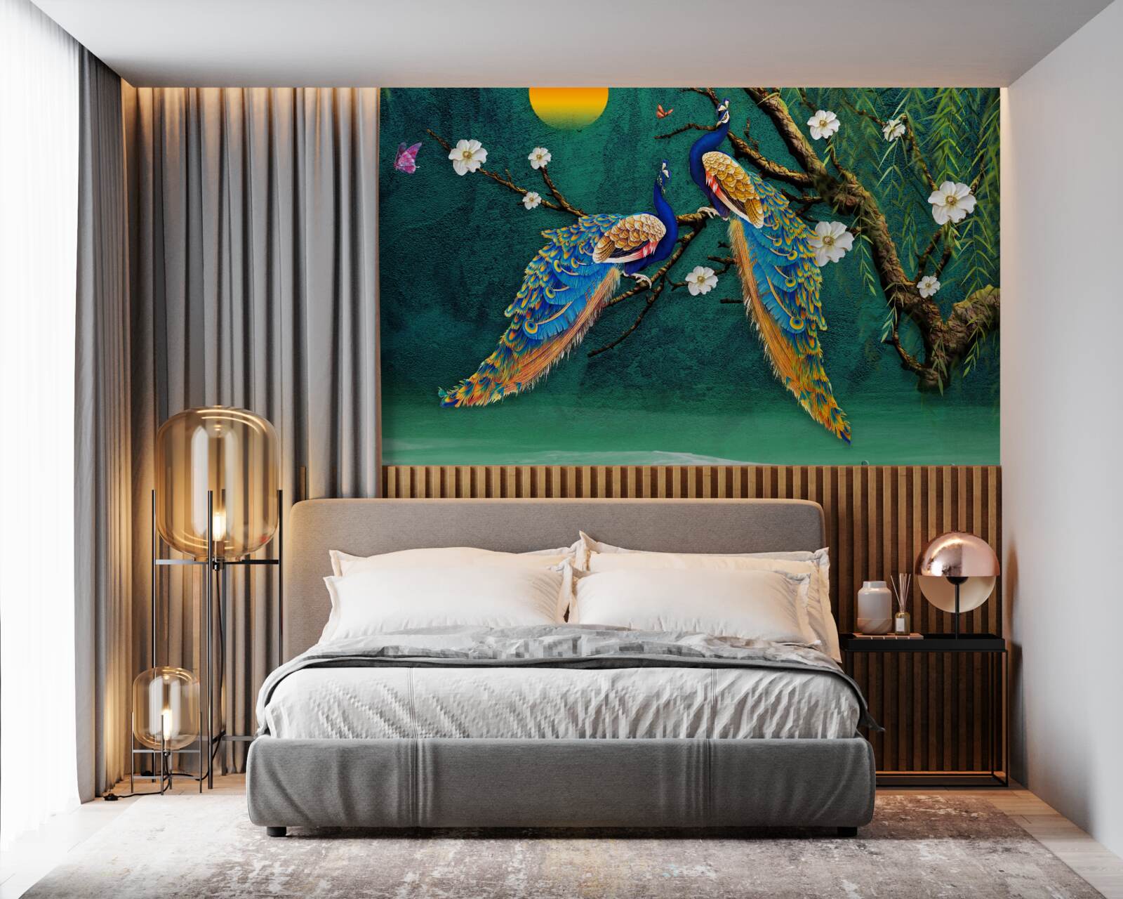 Фотошпалери на заході сонця павичі видають закличні звуки