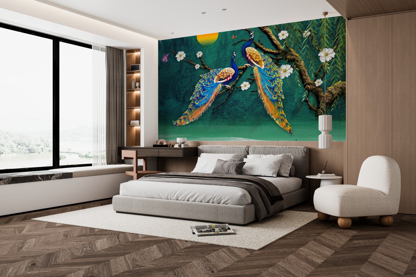 Фотошпалери на заході сонця павичі видають закличні звуки